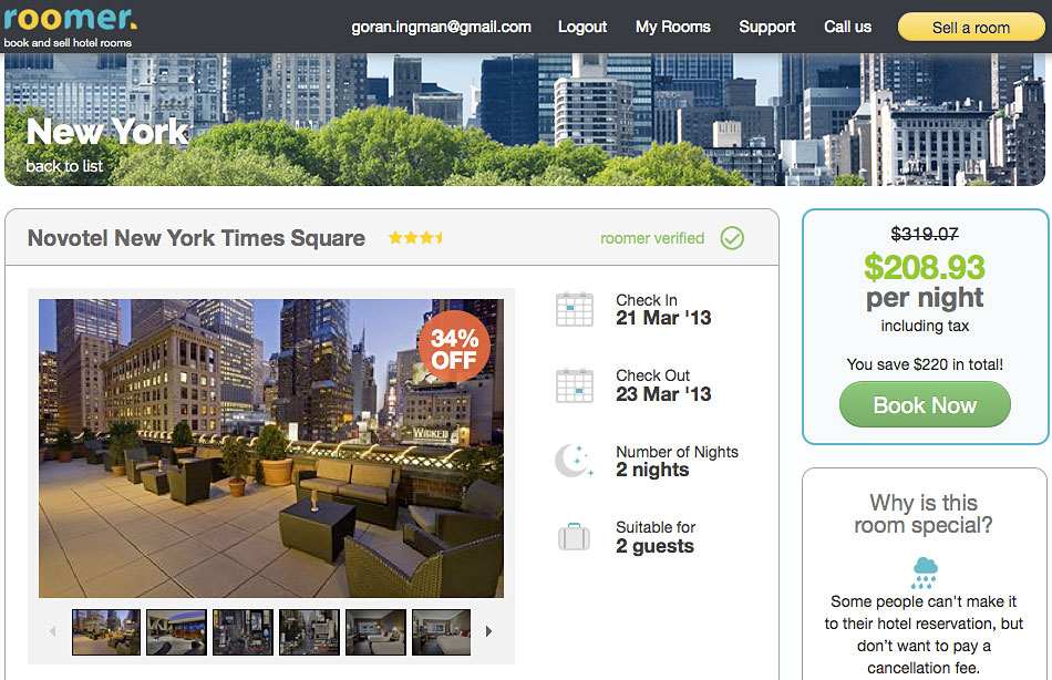 Roomer låter dig sälja och köpa hotellbokningar